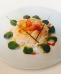 Salat von Taschenkrebs und roh marinierten Jakobsmuscheln mit Orangenduft